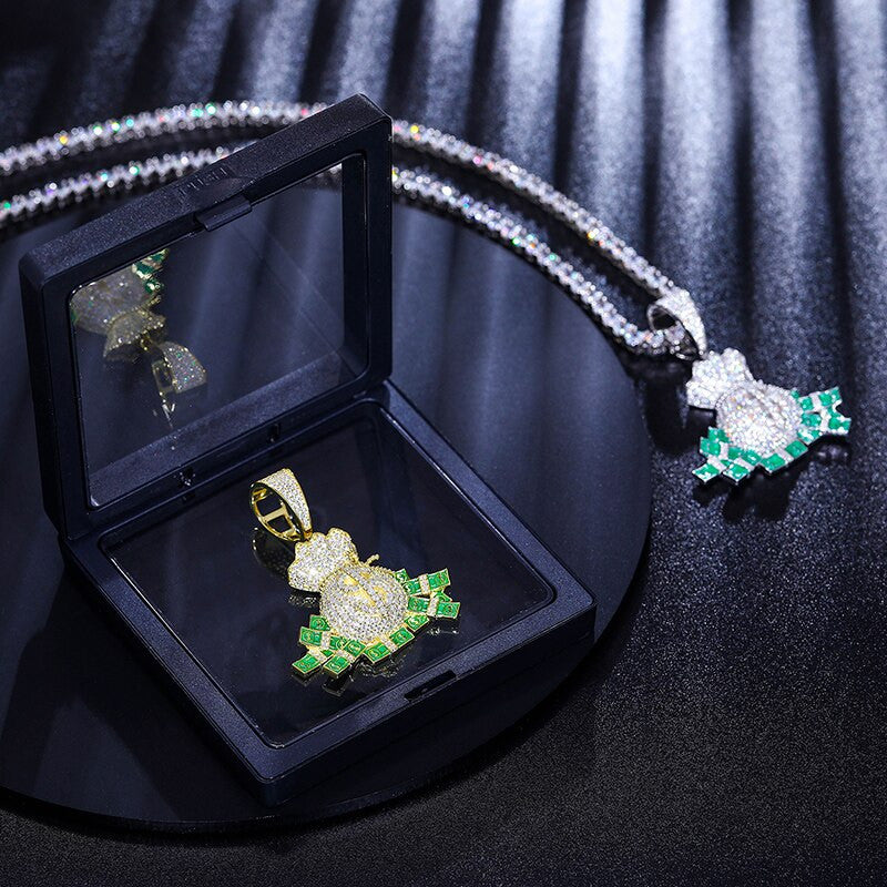 VVS Lab Diamond Money Falling Out The Bag Hip Hop Solid Sterling Silver Chain
