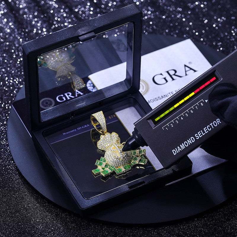 VVS Lab Diamond Money Falling Out The Bag Hip Hop Solid Sterling Silver Chain