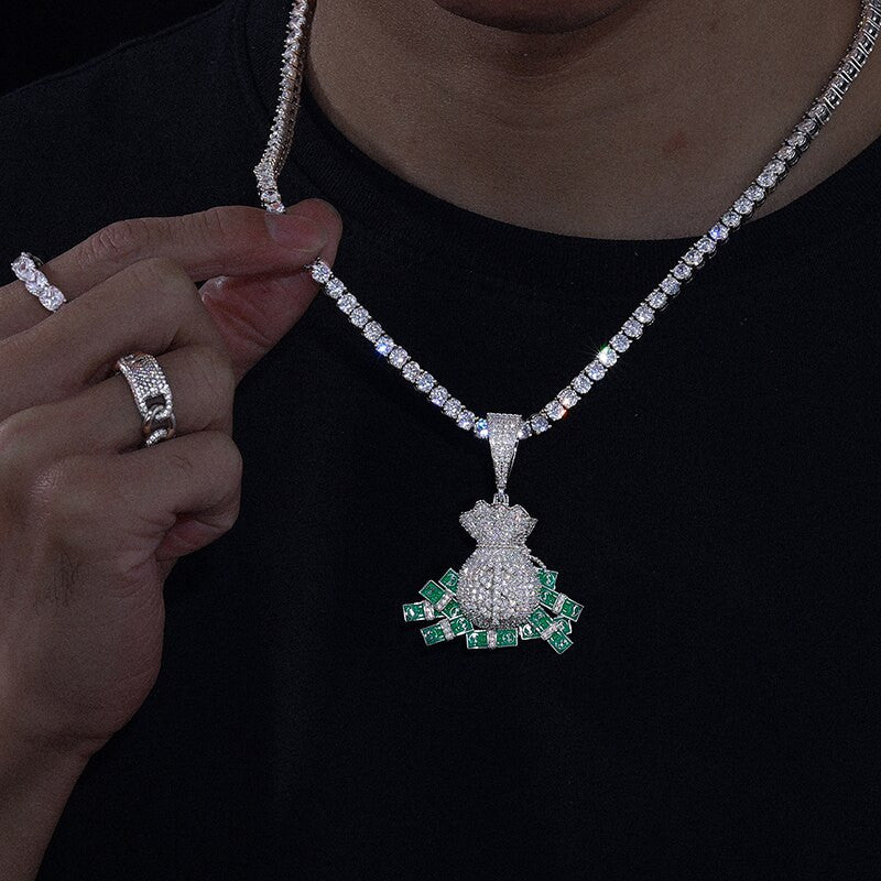 VVS Lab Diamond Money Falling Out The Bag Hip Hop Solid Sterling Silver Chain