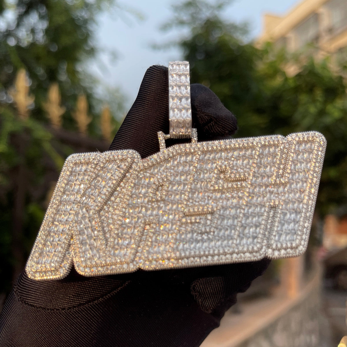 Fast Kash | Baguette Iced Blinged Out VVS Diamond CZ Hip Hop Nameplate Pendant