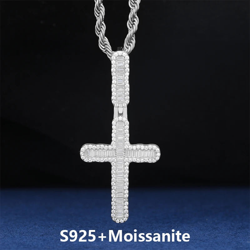 Luxury Simplified |  Iced Baguette Moissanite Diamond  925 Silver Hip Hop Cross Pendant