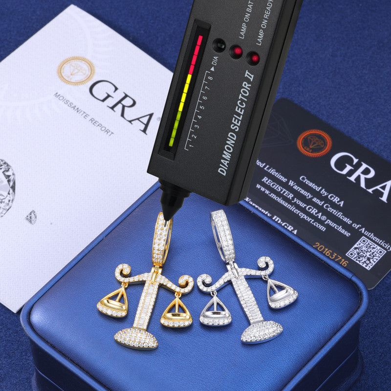 Balanced | Solid Sterling Silver Libra Scale Moissanite Diamond Hip Hop Pendant