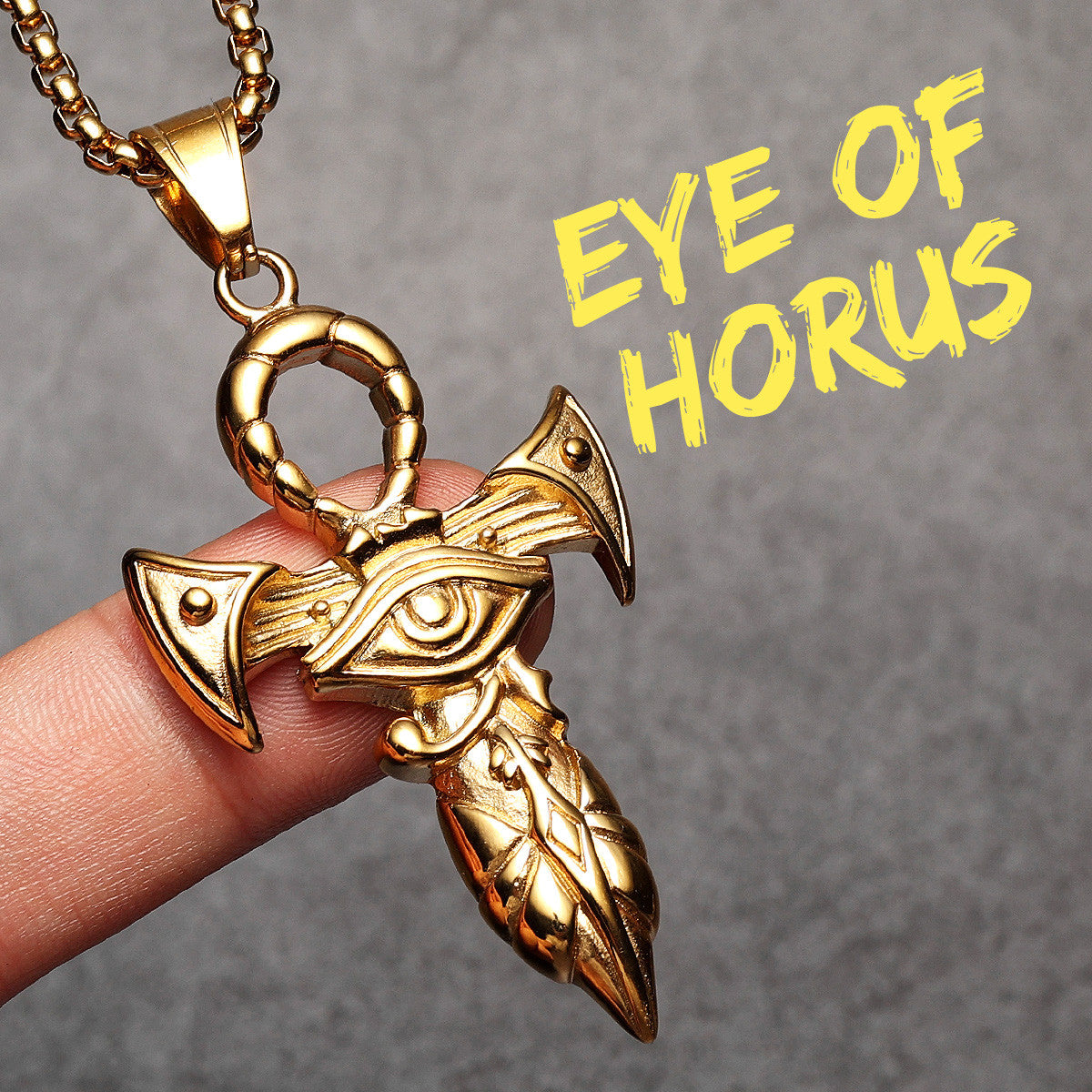 アクセサリー 24k Reversible Hawk&EyeofHorus pendant Eye of Horus | 14k Gold Black over No Fade Stainless Steel Ankh