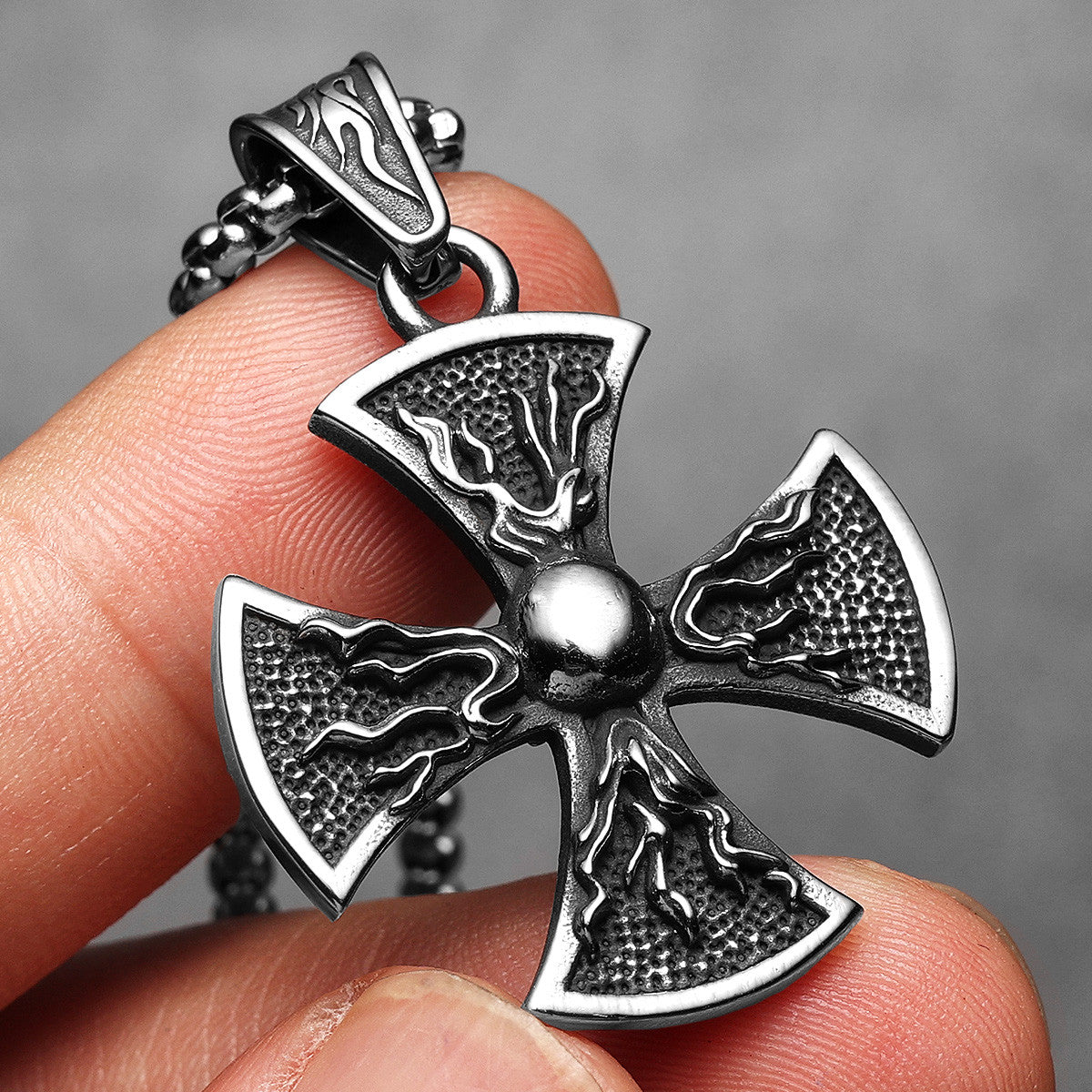 Flame Skull | Solid Stainless Steel Hip Hop Street Style Cross Pendant Chain Necklace