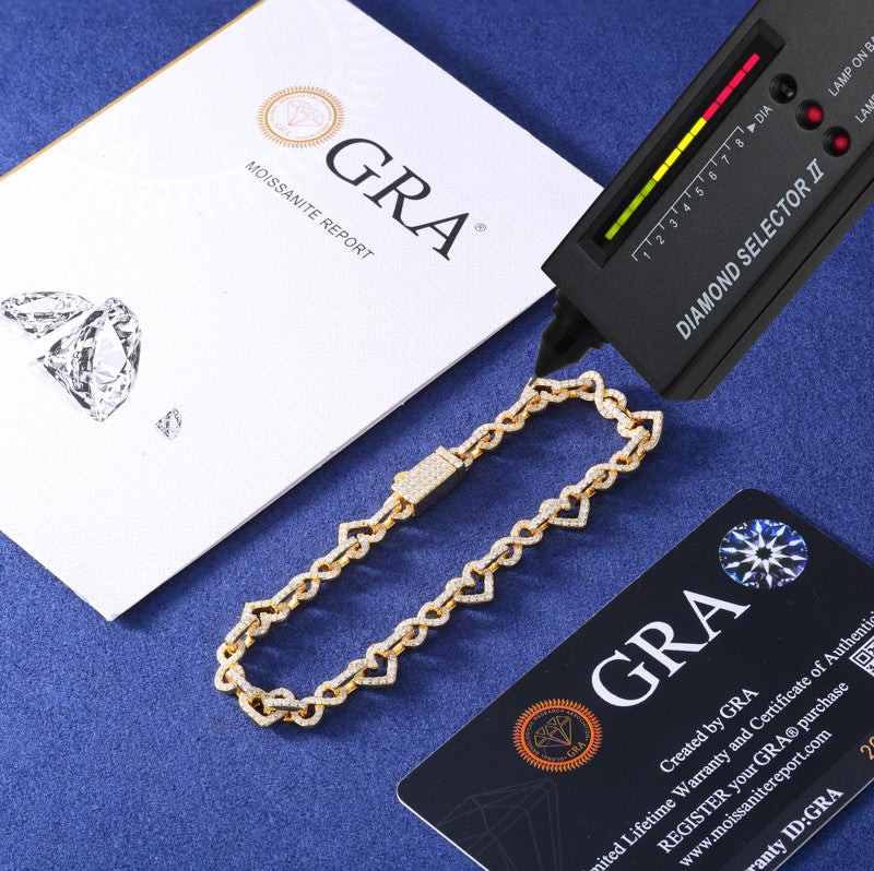 Infinity Heart | Moissanite Diamond Solid Sterling Silver Exquisite 8mm Full Iced Bracelet