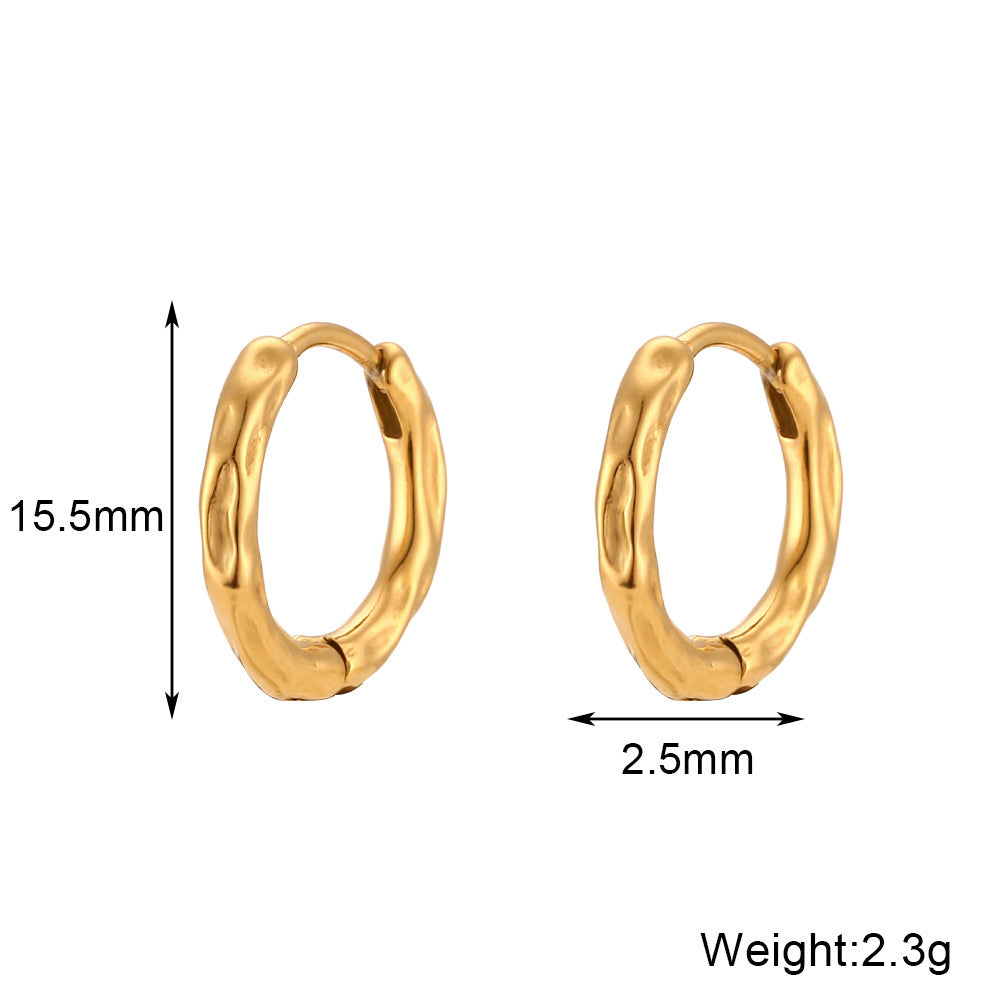 Women's 18k Gold Stainless Steel Waterproof 2 Sizes Chunky Thin Hammered Hoop Earrings