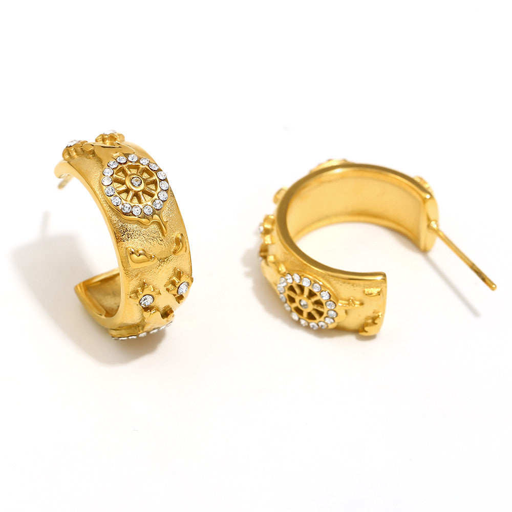 18k Gold Silver Stainless Steel Waterproof Lover World Tarot Cards Series Stud Earrings