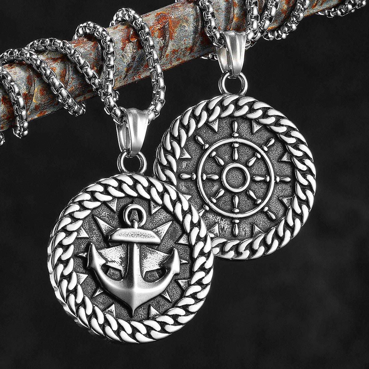 Cuban Link Anchor | 316L Solid Stainless Steel Round Anchor Helm Pendant