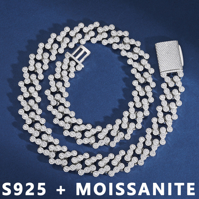 Three Cluster | Solid Silver Moissanite Diamond Hip Hop Cuban Link Chain Necklace