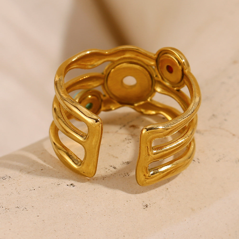 18k Gold Stainless Steel Gemstone Adjustable High Quality Waterproof Rings
