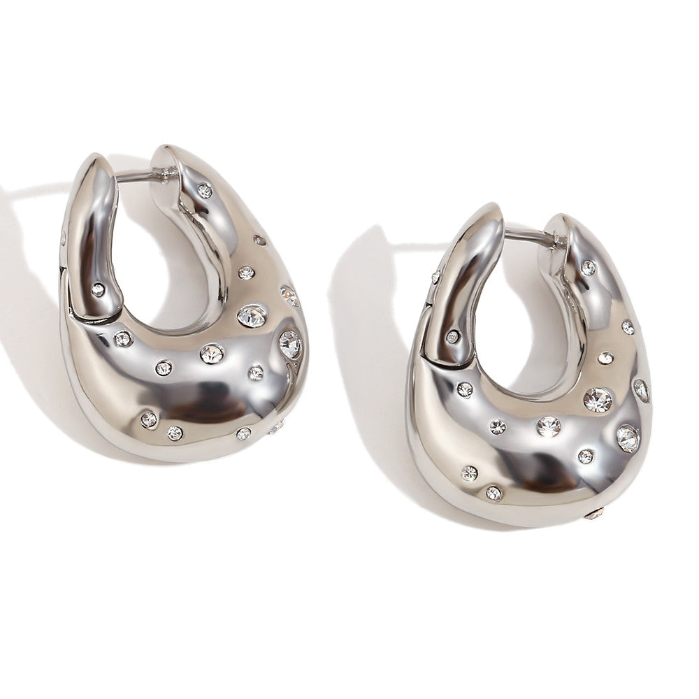 Ladies Waterproof 18k Gold Irregular Twisted Rhinestone Starry Stainless Steel Earrings