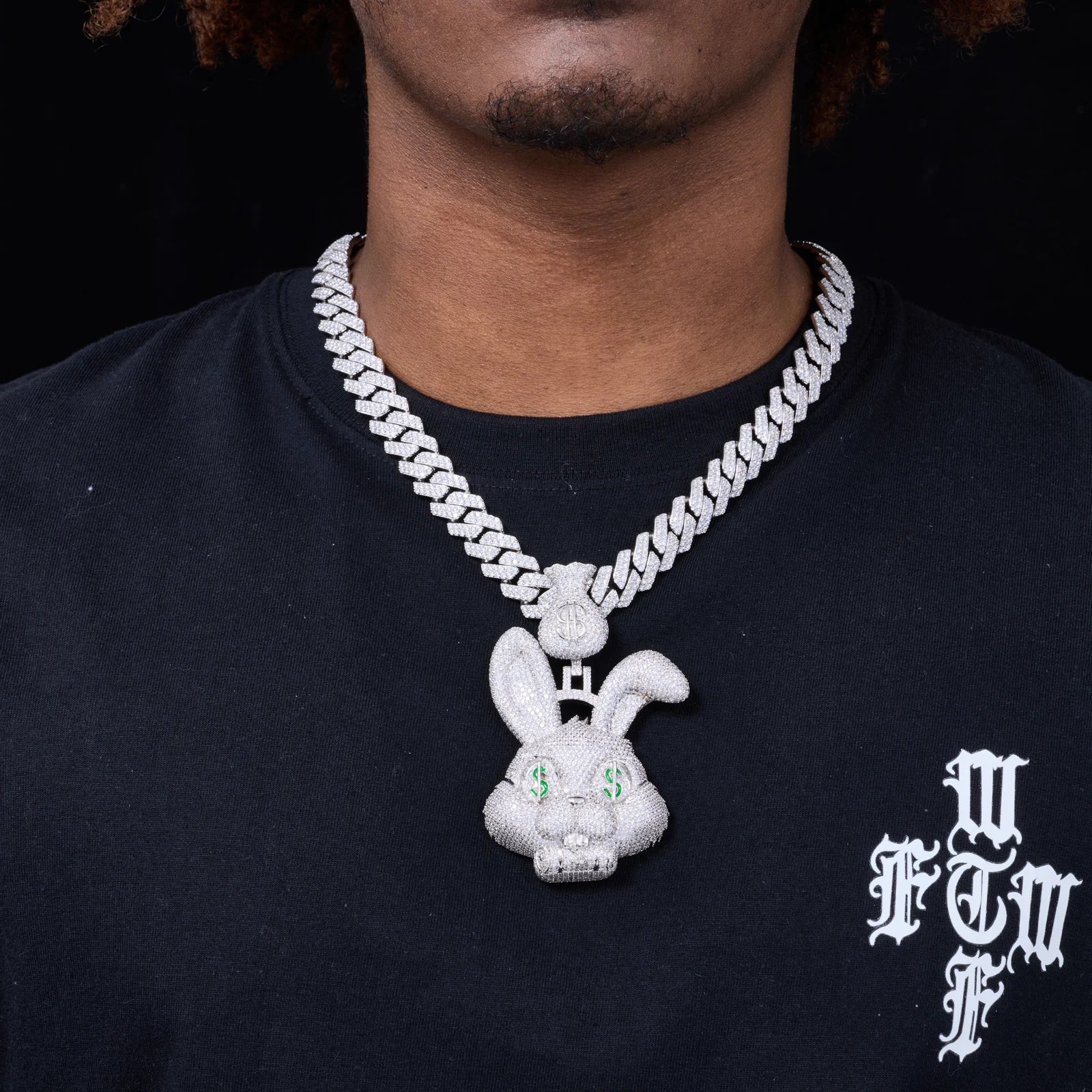 Fast Money | Iced Blinged Out Money Bag Rabbit 925 Silver Moissanite Hip Hop Pendant