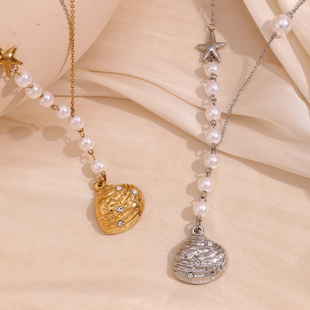 18k Gold Silver Stainless Steel Waterproof Seashells Starfish Pendants Necklace