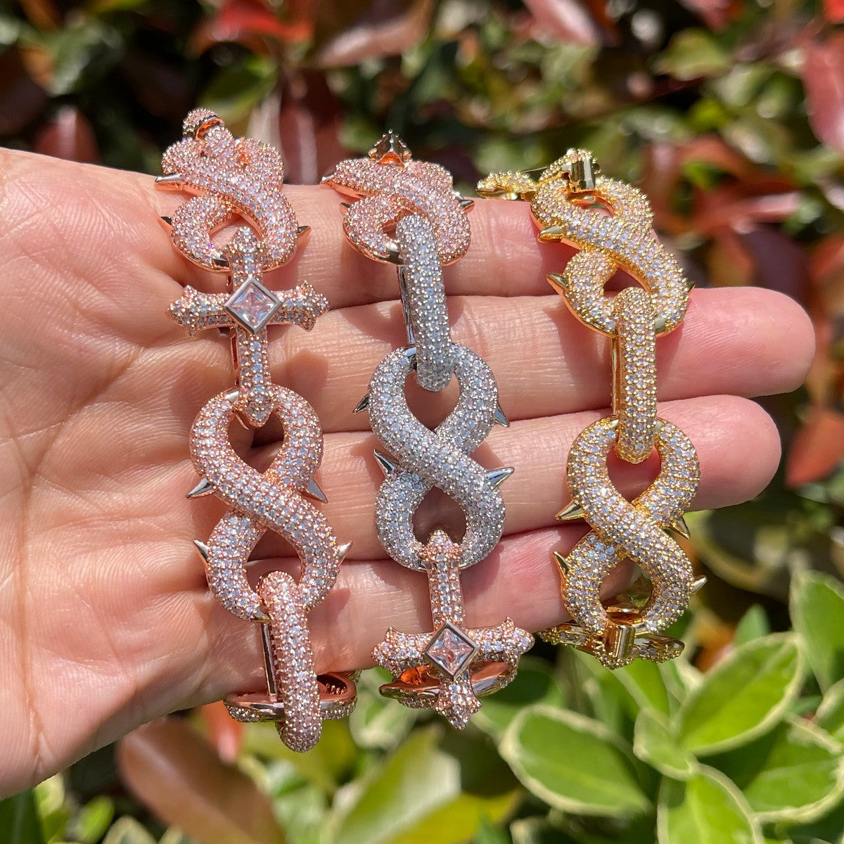 Infinity Spike II | Mens Cross Center Stone VVS Diamond CZ Hip Hop Chain Bracelets