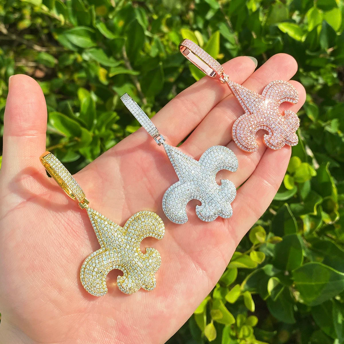 Fleur-de-lis | VVS Diamond CZ 5AA+ 24k 925 Silver Rose Gold Hip Hop Pendants