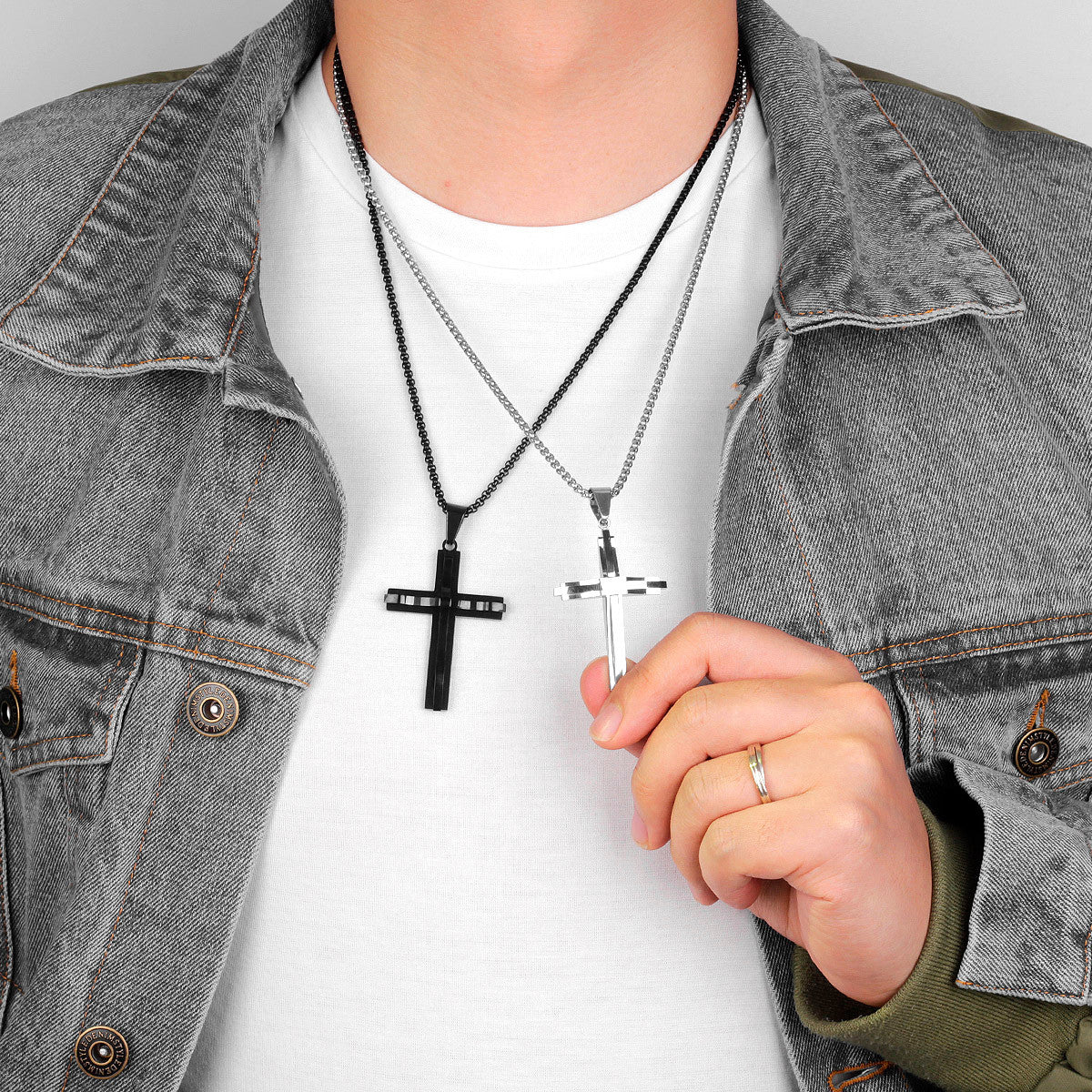 The Cross | 14k Gold Black 316L No Fade Stainless Steel Double Layered Hip Hop Cross Pendant