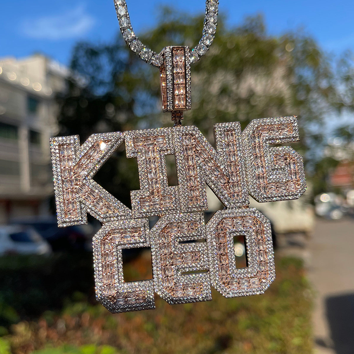 Baguette Bling Plate | Custom Iced Prong Set Stone Nameplate Pendant