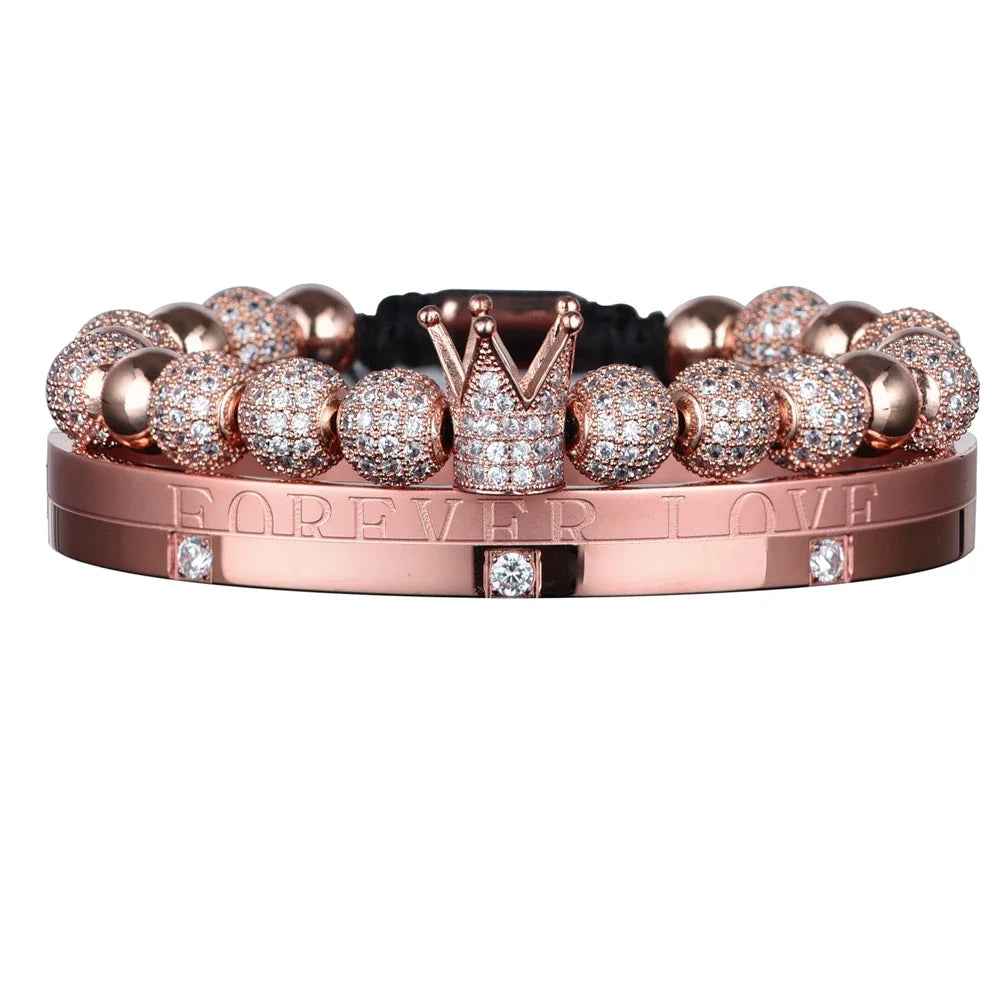 Self Love | 3 Piece VVS Diamond CZ Forever Love Iced Blinged Out Kings Crown Bracelet Set