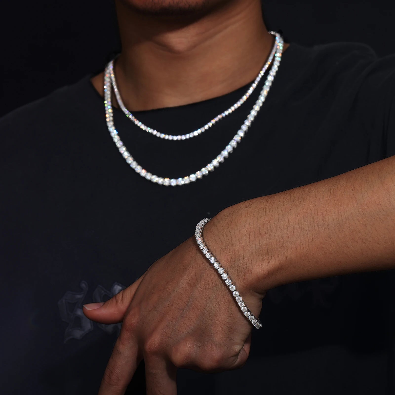 Solid 316L Stainless Steel D VVS1 Moissanite No Fading Tennis Chain and Bracelet