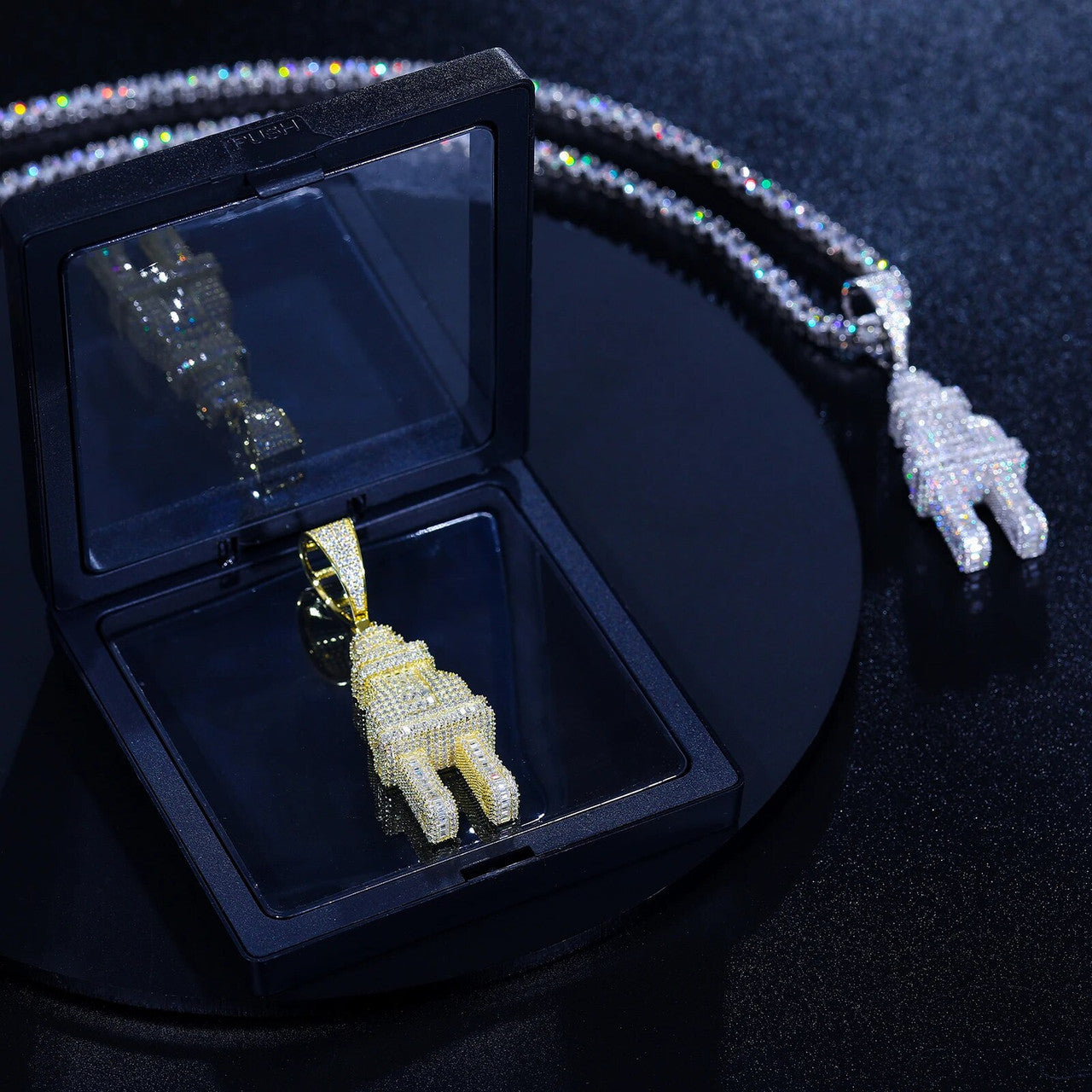 The Plug | Baguette Iced Blinged Out Moissanite Diamond Solid Silver Power Plug Pendant