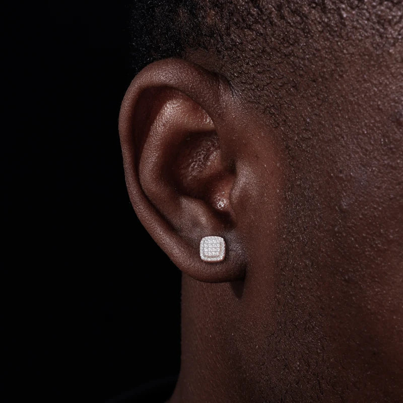 Sparkling Clusters |  Iced Blinged Out Moissanite Diamond Square Cluster Stud Earrings