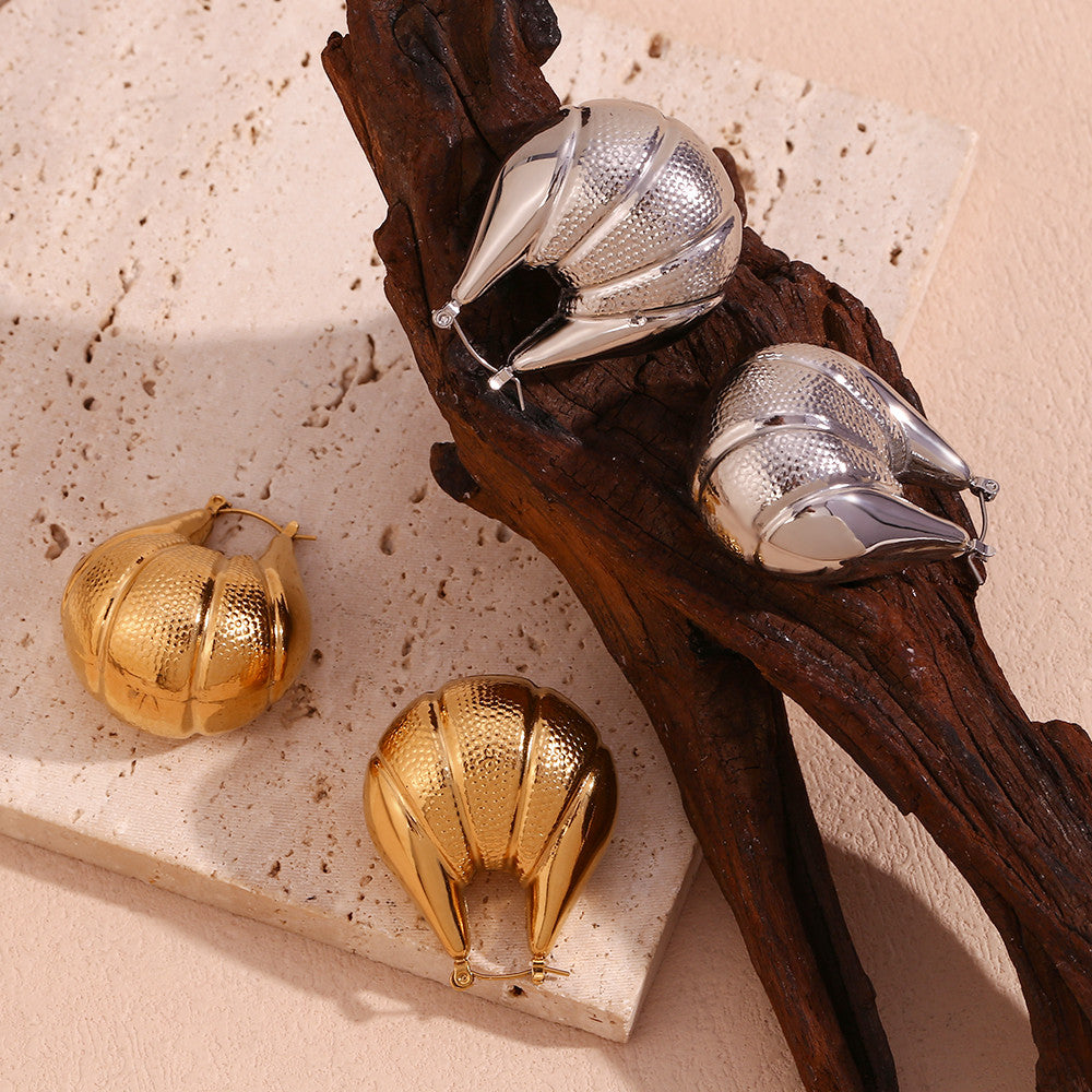 18k Gold Silver Waterproof Hollow Fan Spliced Tear Drop Tarnish Free Earrings