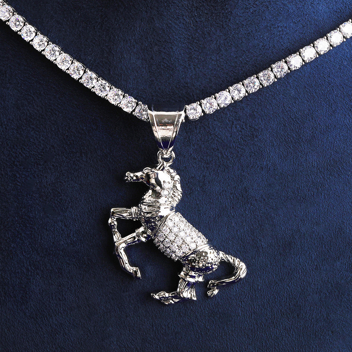 SILVER HORSES ペンダントトップ&チェーン The Mechanical Stallion | VVS Diamond CZ Stone Steam Punk Hip Hop