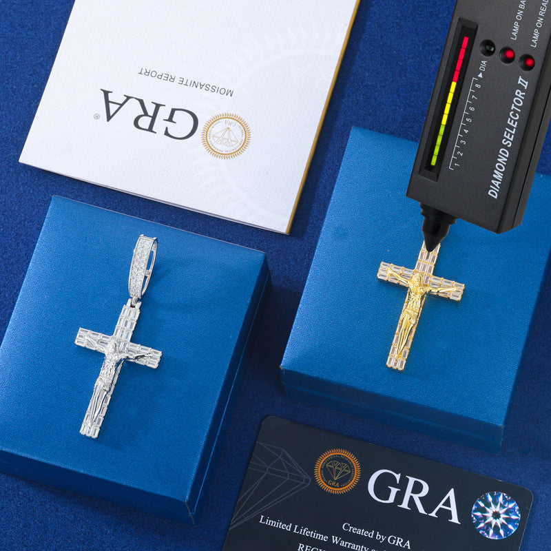 Luxury Cross | DVVS Baguette Moissanite Diamond Sterling Silver Hip Hop Jesus Piece