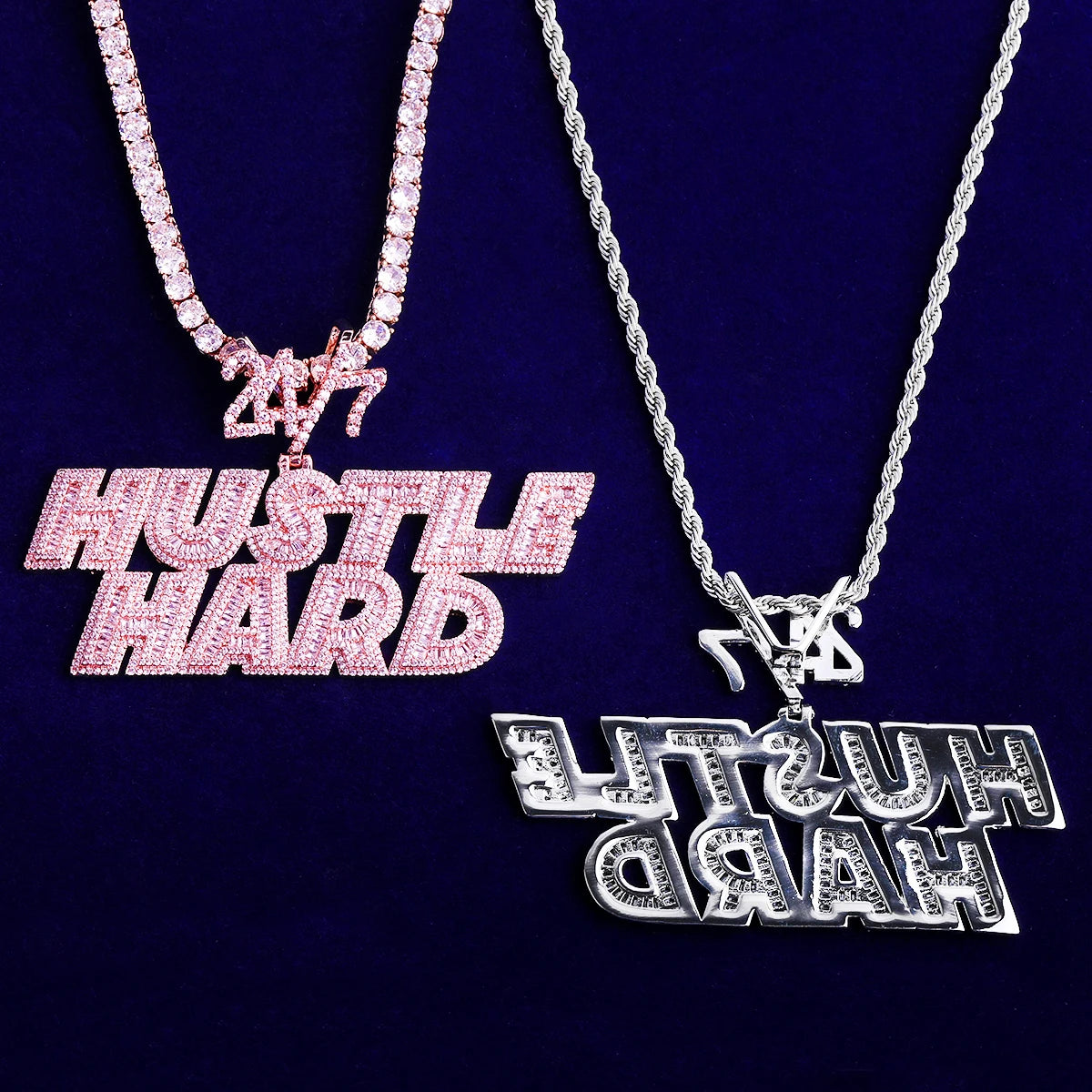 Hustle Hard | VVS Diamond CZ 5AA+ Luxury 24/7 Bail Hip Hop Pendant Chain