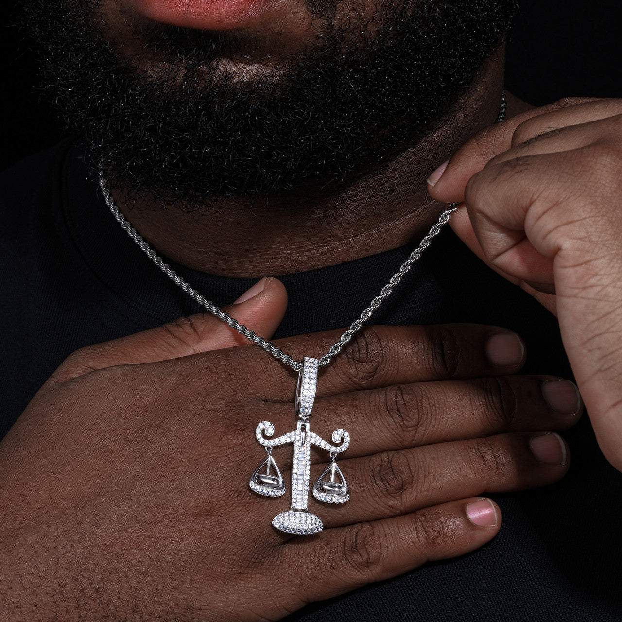 The Balanced | Solid Sterling Silver Libra Scale Moissanite Diamond Hip Hop Pendant