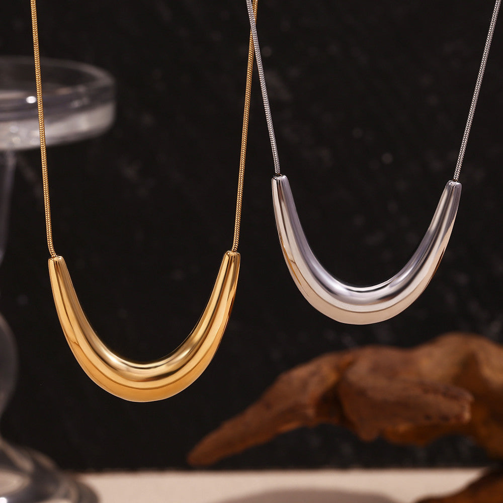 The Arc | 18k Gold Stainless Steel Cradle Pendant Snake Bone Chain Necklace