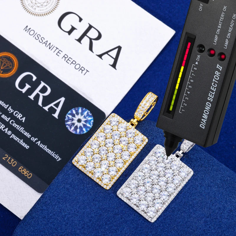 The Spark | VVS Iced Blinged Out Moissanite Diamond  Dog Tag 925 Sterling Silver Pendant