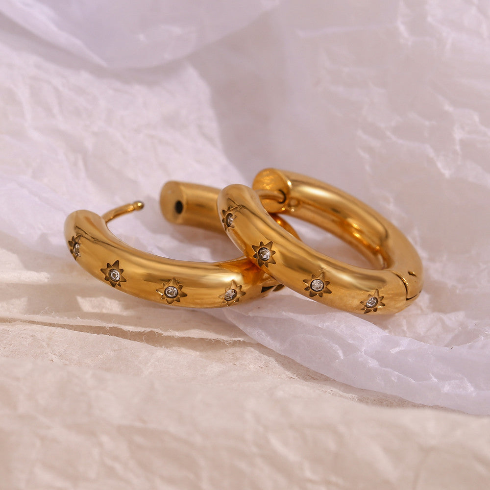 18k Gold Stainless 5A CZ Steel Waterproof Non Tarnished Thick Hoop Earrings