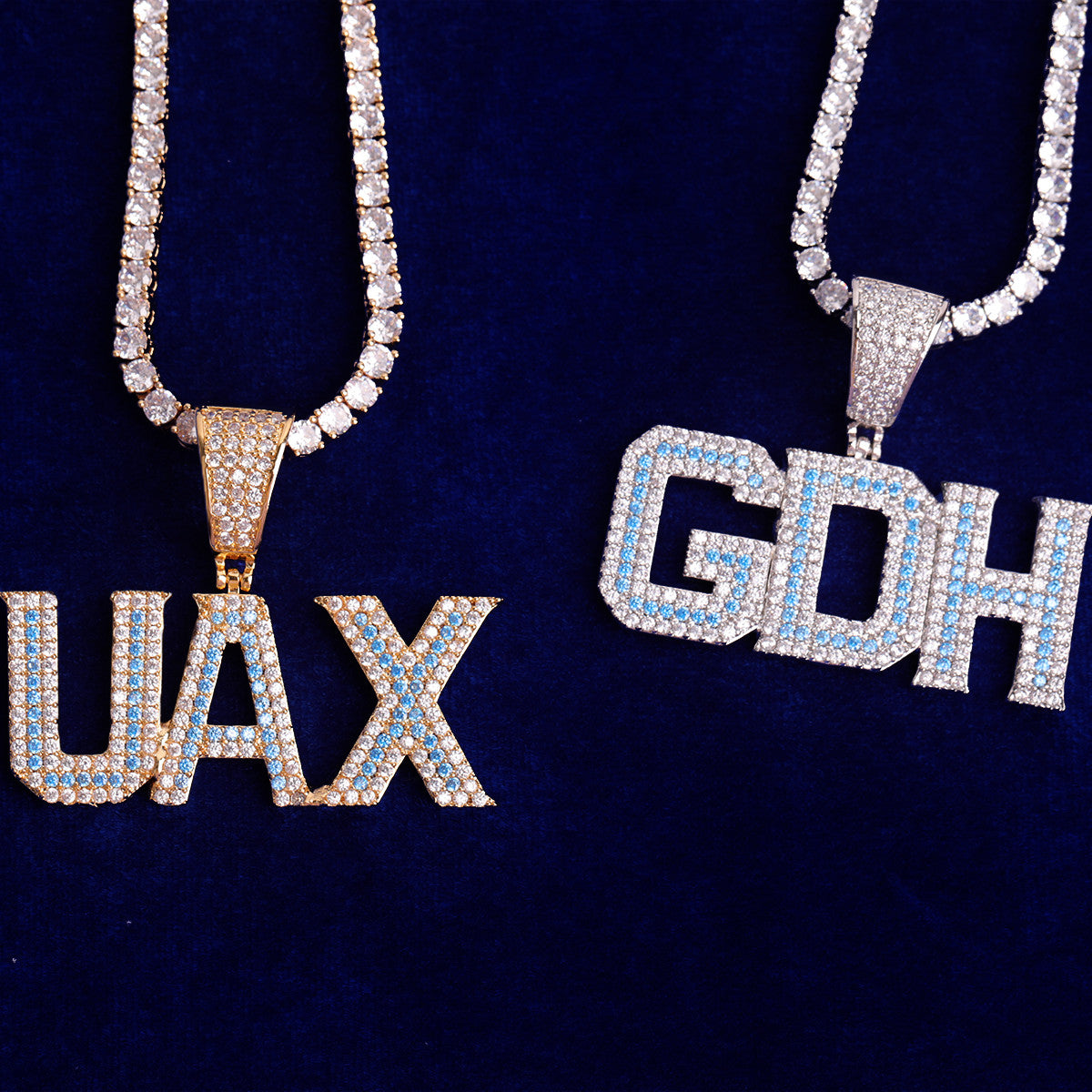 Blue Ice | VVS Diamond CZ 24k Gold Custom Made Hip Hop Name Plate Pendant