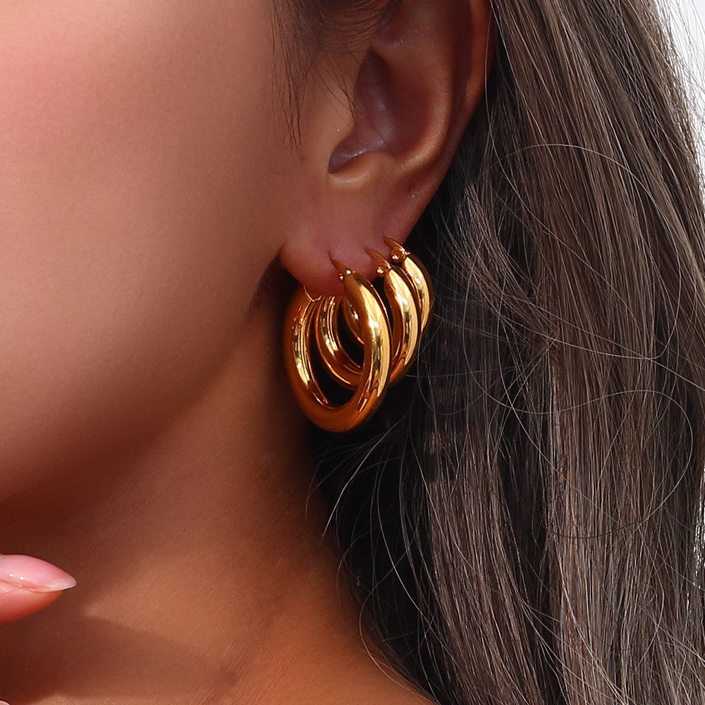Dream | 18k Gold Over Solid Stainless Steel Waterproof Anti-allergenic Hoop Earrings