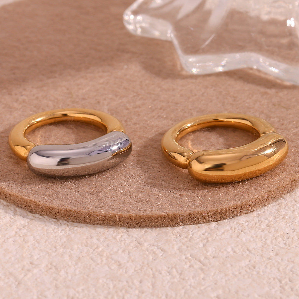 18k Gold Silver Waterproof Casting Mix Color Thick Lines Stainless Steel Rings