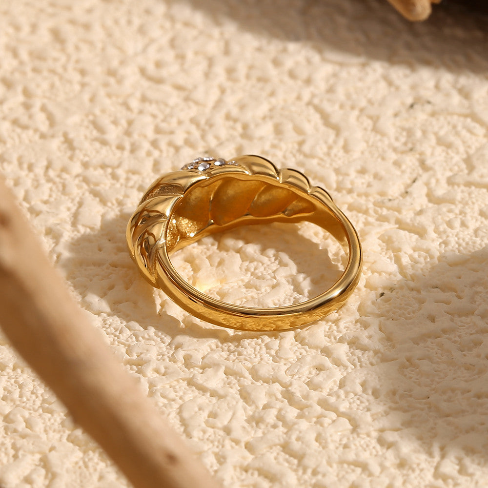 Ladies 18k Gold CZ Croissant Shape Stainless Steel Water Resistant Tarnish Free Rings