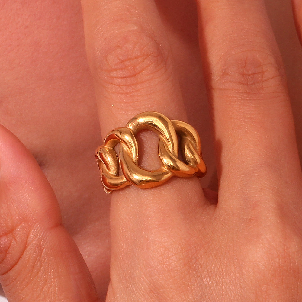 Womens 18k Gold Stainless Steel Eco-friendly Tarnish Free Chunky Hollow Braid Rings