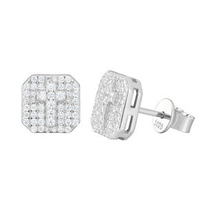 Spiritual Ice | Solid 925 Silver Square Cut Cross D Color Moissanite Stud Hip Hop Earrings