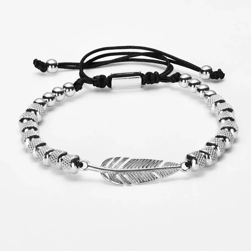 Royal Wisdom ll | 316L Stainless Steel Bead Link Eagles Feather Bracelet