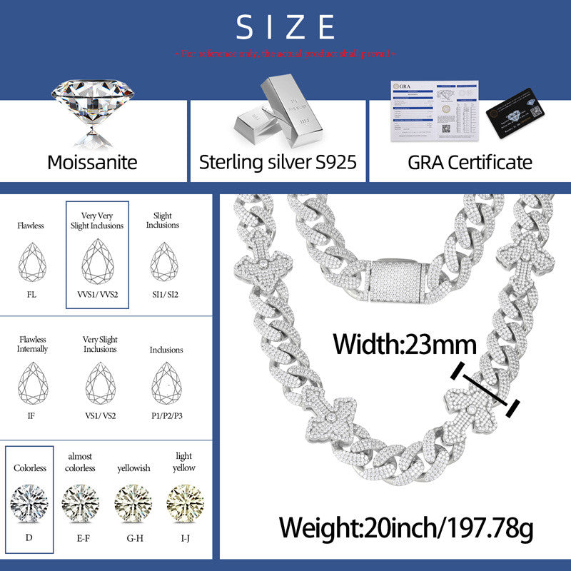 Mens Iced Blinged Out Hip Hop S925 VVS Diamond Moissanite Cross Cuban Link Chain
