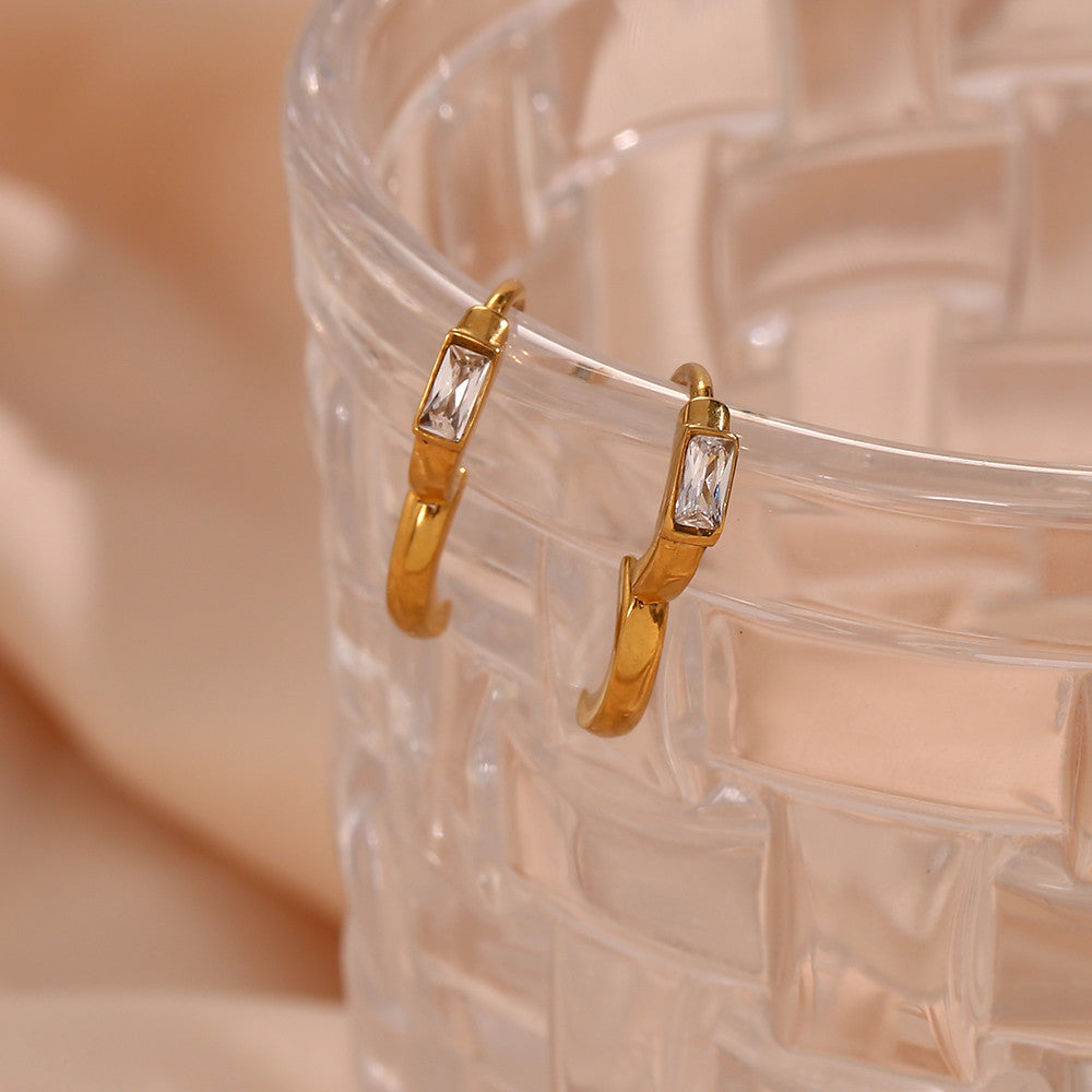 18k Gold Solid Stainless Steel Waterproof Dainty Cute Girl's Mini Size CZ Hoop Earrings