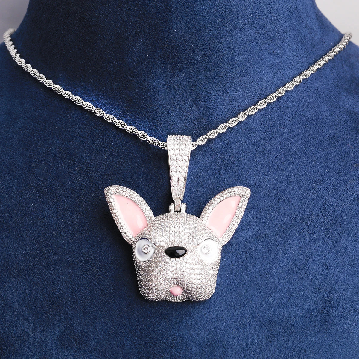 French Bull Dog | VVS Diamond CZ Frenchie Dog Iced Blinged Out Pendant Necklace