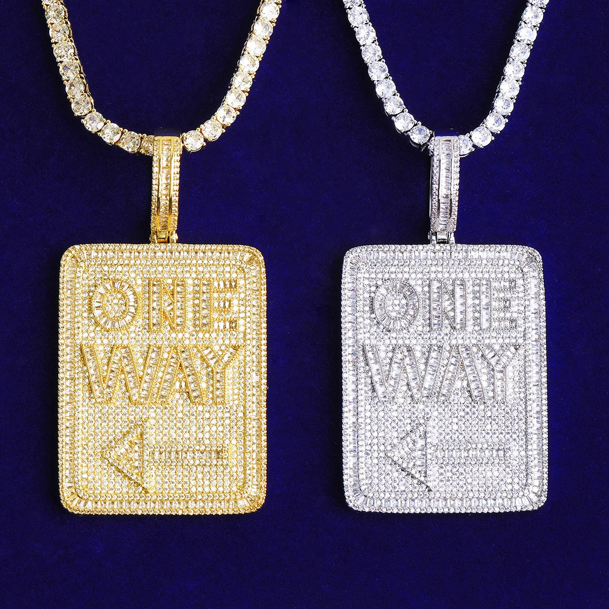One Way | Iced Blinged Out Prong Set VVS Diamond CZ Street Sign Hip Hop Pendant