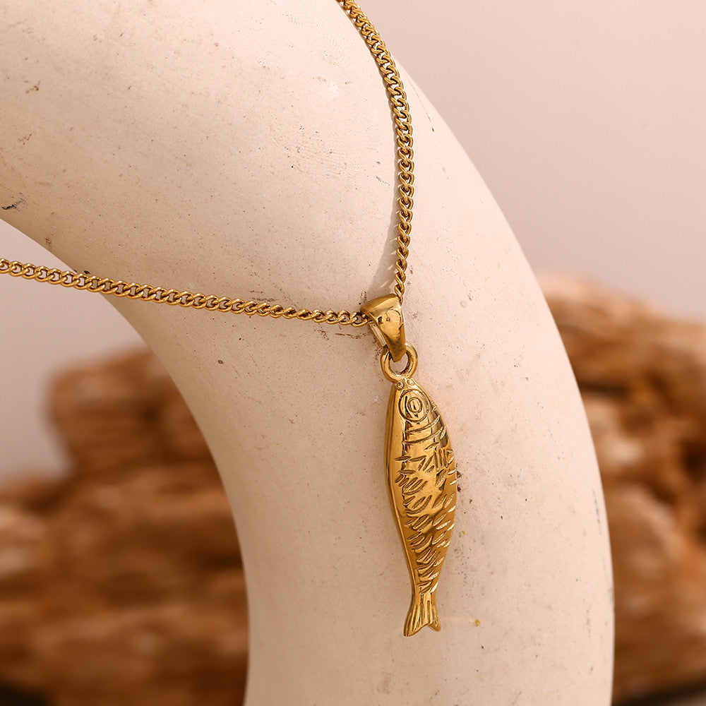 18k Gold 316L Stainless Steel Waterproof Cute Fish Pendant Charm Necklace
