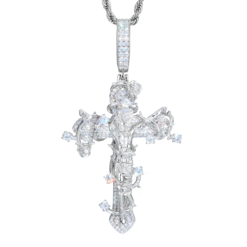 Thorns of Salvation | Original Design Iced  Blinged Out 925 Moissanite Diamond Cross