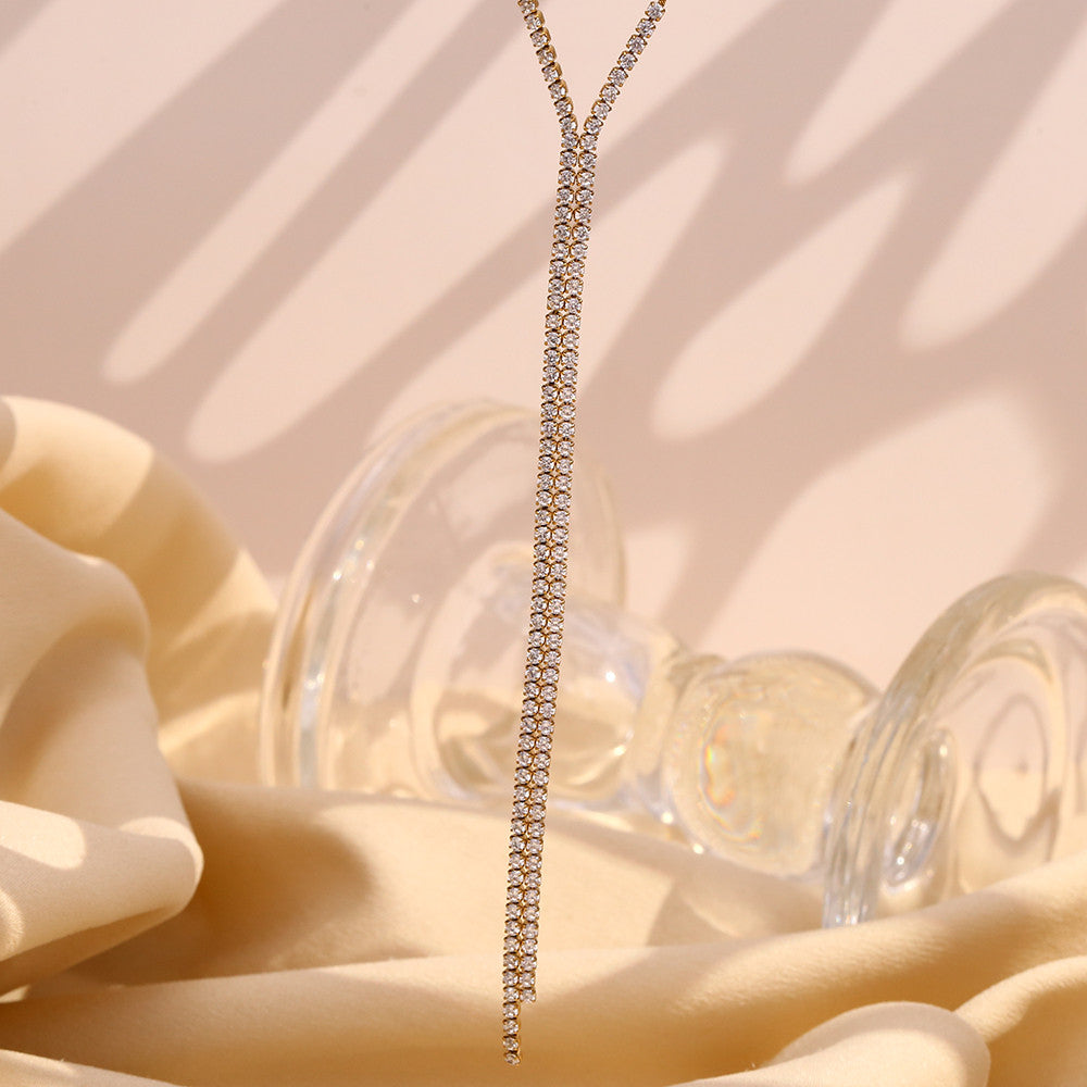 Ladies 18k Gold Stainless Steel Waterproof Snake Chain Y-shaped Zircon Flow Velocity Necklace