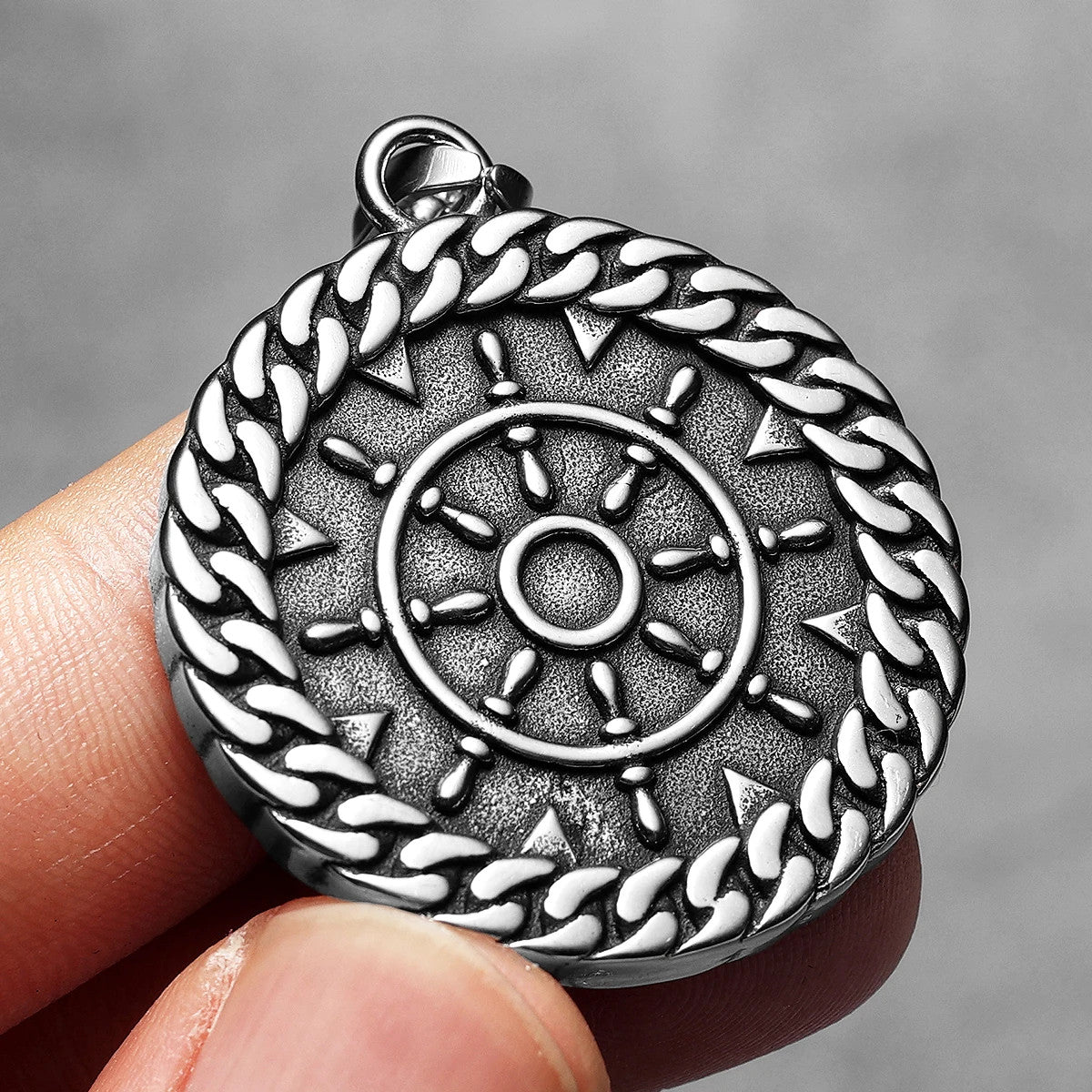 Cuban Link Anchor | 316L Solid Stainless Steel Round Anchor Helm Pendant