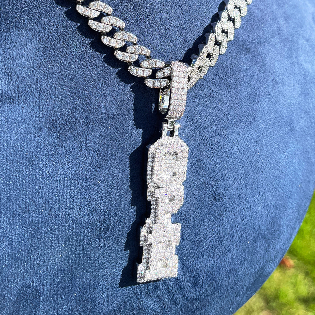 StackedIce | Vertical Cluster Stone Prong Set Custom Nameplate Hip Hop  Pendant