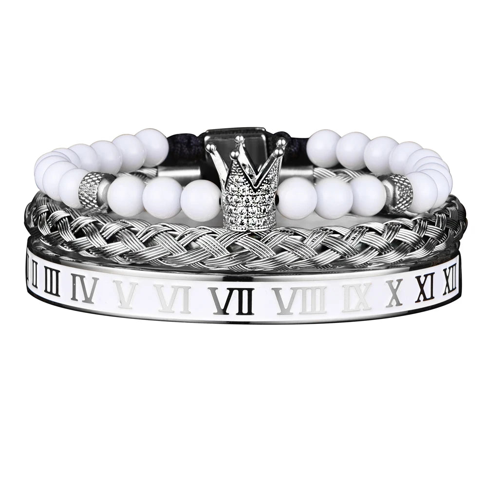 Imperial Force | Luxury Kings Crown 18k Gold Black Stainless Steel Bracelet 3 Piece Set